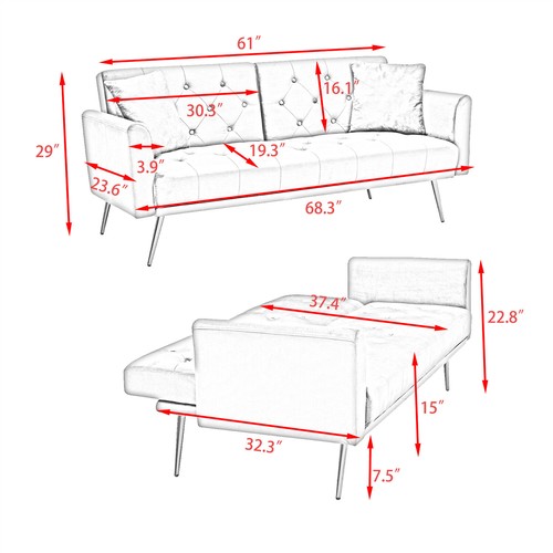 Convertible Sleeper Sofa Bed Velvet Loveseat 3 Seater Sofa Couch Folding Sofa - Picture 21 of 88