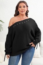 Plus Size One Shoulder Beaded Sweater 2XL/Black