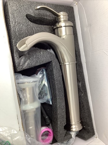 WELLFOR Brushed Nickel Single Hole 1-Handle Waterfall Bathroom Sink Faucet - Picture 1 of 4