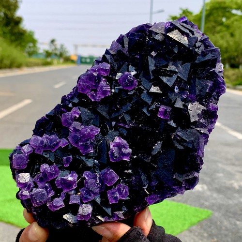 2.18LB Rare transparent purple cubic fluorite mineral crystal sample/China - Picture 1 of 23