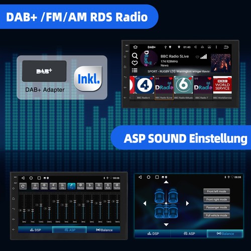 7" Doppel 2 Din Autoradio 4G 6+128G Bluetooth Carpaly USB Android 14 DAB+ Kamera - Bild 9 von 11