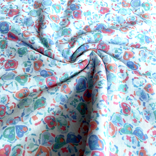 Vintage 70s Single Knit Polyester Blend, Hearts & Flowers Print, 34" L x 63" W - Picture 3 of 4