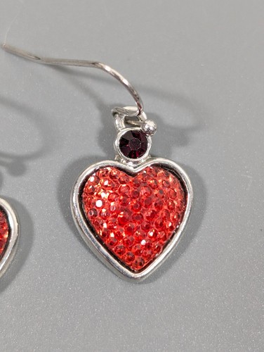 Liz Claiborne Red Heart Crystal Drop Dangle Pierced Earrings - Picture 3 of 8