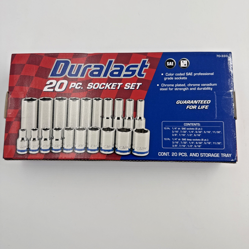 Duralast 1/4" Dr SAE 6pt 20 piezas Std y juego de enchufes profundos con anillo de color azul - Imagen 5 de 7