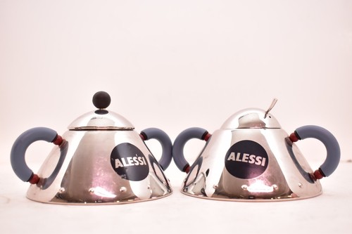 ALESSI Alessi Sugar Bowl & Creamer Michael Graves Blue Handles NO SPOON - Picture 2 of 12