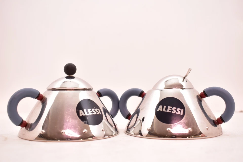ALESSI Alessi Sugar Bowl & Creamer Michael Graves Blue Handles NO SPOON - Image 2 of 4