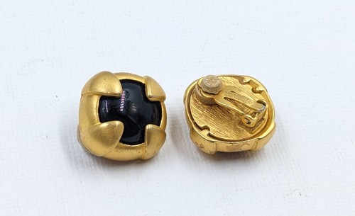 Vintage Givenchy Paris New York Matte Gold Tone Square Clip On Earrings K097 - Picture 2 of 13