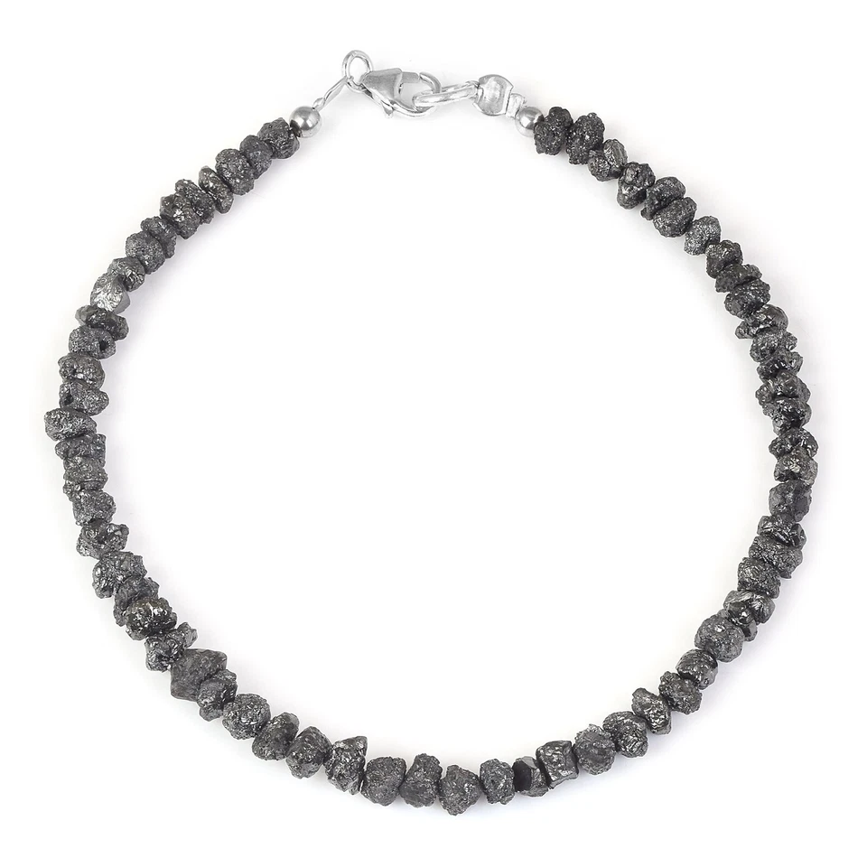 Pulsera de plata 925 natural crudo negro diamante áspero 3-4 mm cuentas pepitas regalo  Foto 3 de 4