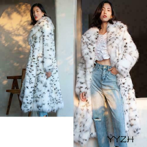 Damen Leopardenmuster Trenchcoats Kunstfellmäntel Winter lange Kleidung Plus - Bild 5 von 12