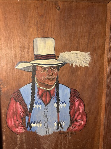 Vintage Geronimo Gemälde auf Kiefernholz signiert Sandra Rhinehart 1983 19"X14" - Bild 2 von 6