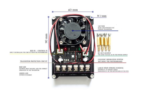 MOSFET 3D Drucker Heizbett-Modul 12V/24V 30A für Ender 3 / Anet A8 / A6 + Lüfter - Bild 4 von 9