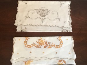 2 Vintage Hand Embroidered Linen Dresser Scarves Table Runners Ebay Image Is Loading 2 Vintage Hand Embroidered Linen Dresser Scarves Table