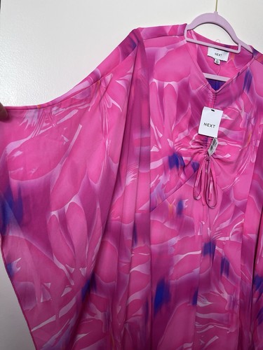 SIGUIENTE Vestido Midi Estilo Caftán Floral Rosa Cerise Talla UK 14 Nuevo PVP £89 - Imagen 4 de 6