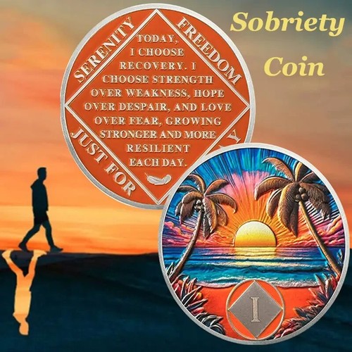 Sobriety Coin Beach Sunset AA Chip Motivational Keepsake Alloy Sobriety Coin - Picture 9 of 9