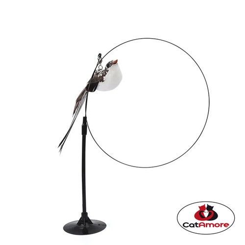 interaktive Katzenangel mit Vogel + Saugnapf Spielangel Glöckchen Feder 95 cm - Bild 3 von 6