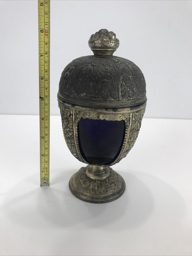 Vintage P.N.C.W Made USA Cast Metal Cobalt Blue Glass Egg Shape Candy Dish - Picture 9 of 12