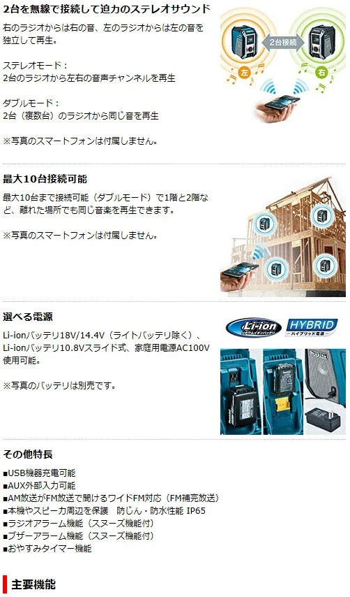 Makita True Wireless Stereo ミニコンポ MR113 Makita 10.8~18V Wireless Speaker Radio MR113 Bluetooth