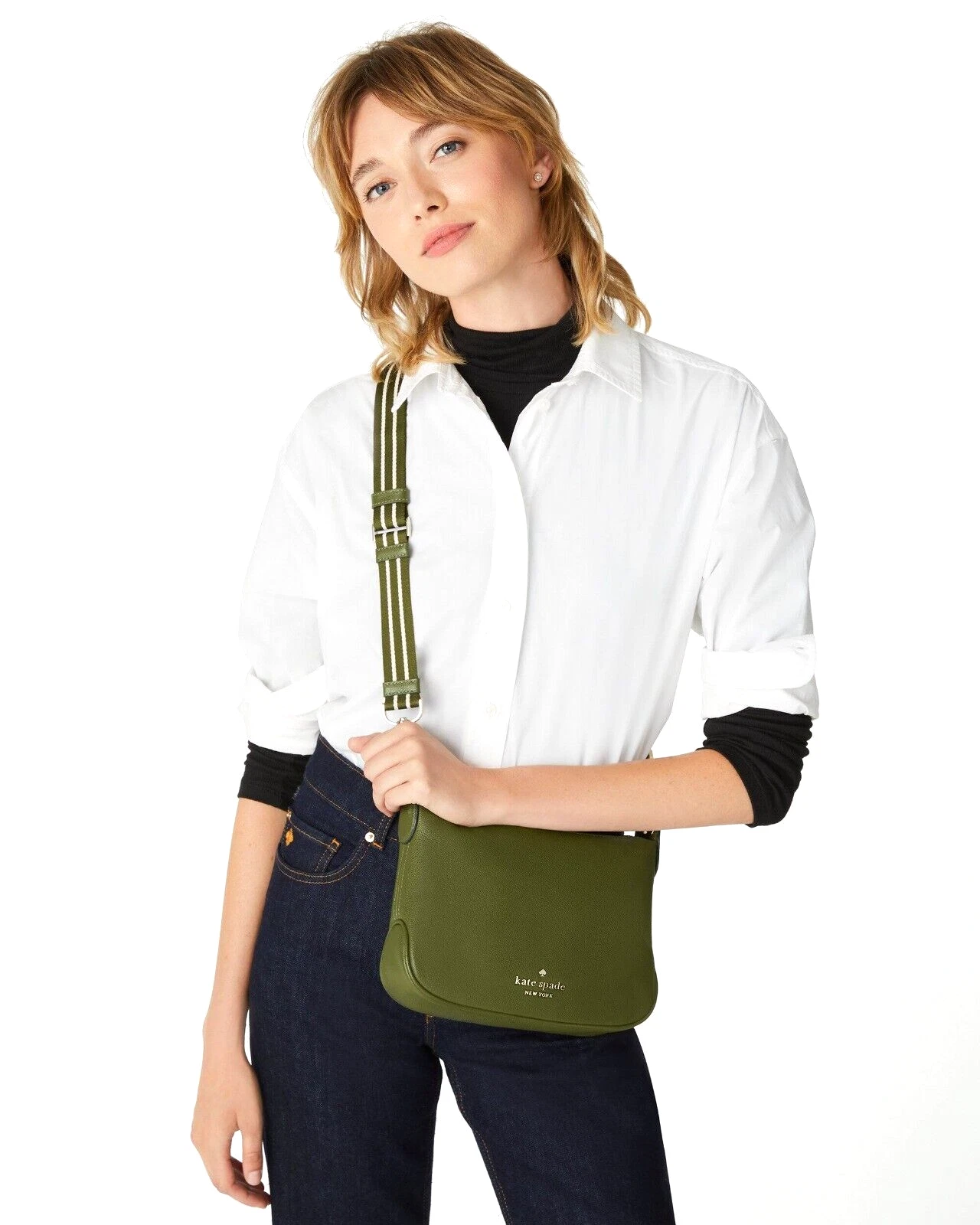 Nuova Kate Spade Rosie Piccola Tracolla a tracolla in pelle ciottolata verde incantata