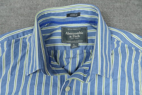 Abercrombie & Fitch camicia uomo grande blu verde righe bottoni vestibilità muscolare - Foto 8 di 12