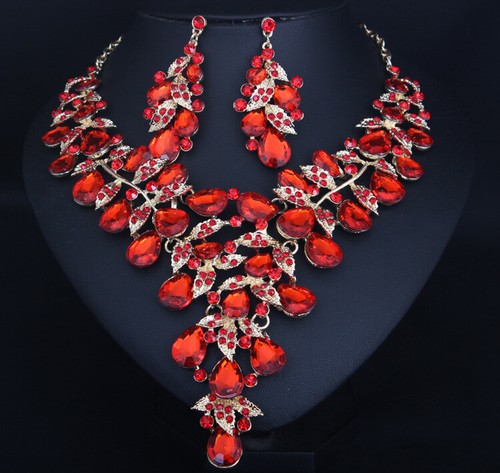 Crystal Jewelry Set Statement Necklace Earring Choker Bibs Women Bridal Wedding - Picture 15 of 174