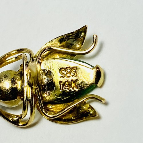 14K Yellow Gold Jade Pearl Bug Insect Tie Tack Pin 1.13g - Picture 6 of 6