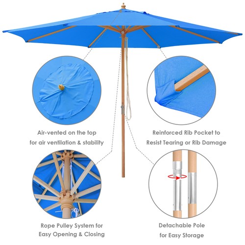 9ft/10ft Garden Parasol Half Umbrella Patio Sunshade Wooden Pole UV30+ protecti - Picture 2 of 20