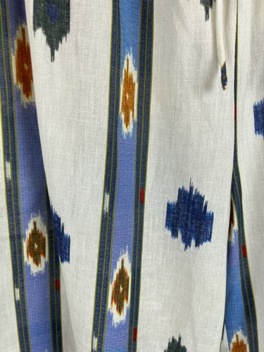 ANTHROPOLOGIE OLLARI pom pom wide leg pants cotton linen white blue mustard M - Picture 4 of 10