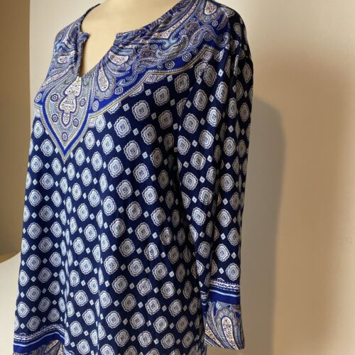 Chico's Blouse 2 US Large Blue v-neck pattern top 3/4 Sleeve New $65 - Picture 6 of 11