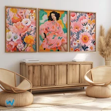 Vibrant Floral Feminine Artistic Wall Art Posters Set of 3 - Framed & Unframed