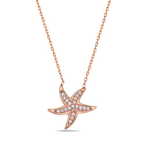 Sterling Silver Rose Gold Starfish White Crystals CZ Womens Pendant Necklace - Picture 1 of 4