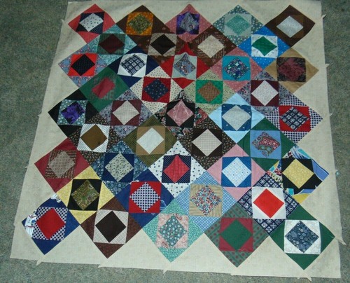Quilt Top Piece Cotton Hand Made 31" by 31" Diamond Pattern - Picture 1 of 2