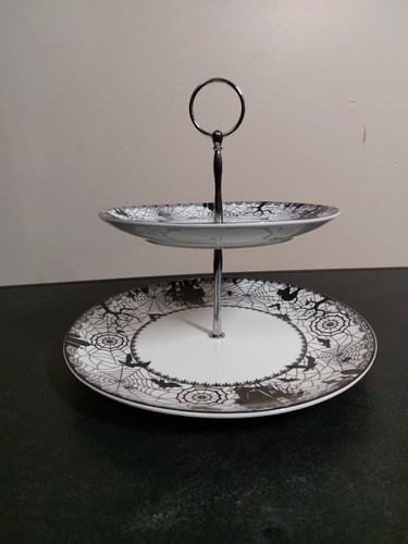 CIROA Wicked Wiccan Lace 2 Tiered Porcelain Halloween Serving Tray - Picture 5 of 9