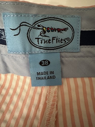 New True Flies Manasota Seersucker Men's Size 38 Conch Pink SPF 30 - Picture 8 of 13