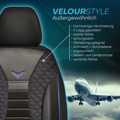 Fundas de asiento Prime adecuadas para Dacia Dokker desde 2012-2022 en negro-azul JOLT806 - Imagen 4 de 10