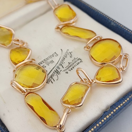 Vintage Art Deco Style - Glass Bezel Set - Golden Yellow Necklace - 20" - Picture 2 of 4