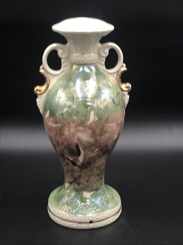 Vintage Porcelain Urn Style Lamp Base Hand Painted Green Victorian Oval Scene - Picture 3 of 7