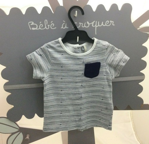 Orchestra haut blanc rayé bleu manches courtes motifs bateaux bébé 9 mois - Foto 1 di 2