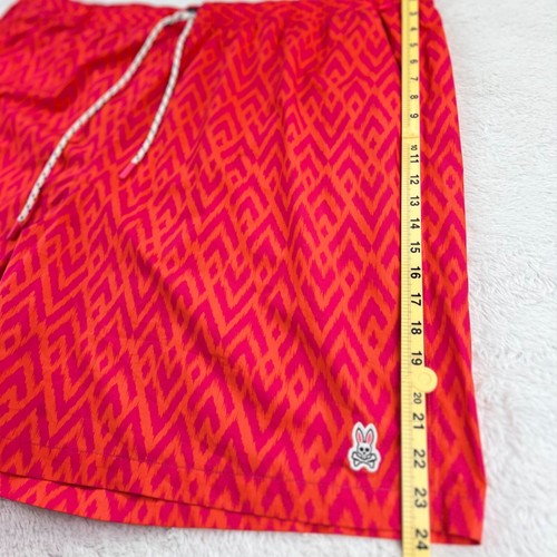 Bañador Psycho Bunny para hombre 5XL 52" rojo rosa geométrico 9” entrepierna forrado de malla - Imagen 10 de 13