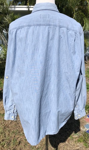 2124 Eddie Bauer Mens Shirt Blue Denim Long Sleeve Flap Pocket XL - 第 5/12 張圖片
