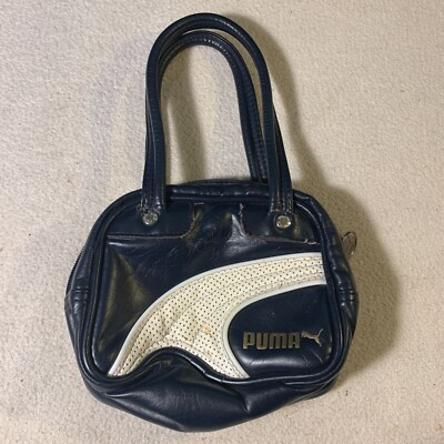 #ad Puma Faux Leather Navy Blue White Mini Y2K Retro Bag Zip Cute 2000s Vintage