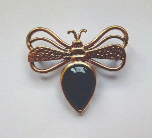 Bronze Black Onyx Butterfly Brooch - Bild 7 von 7