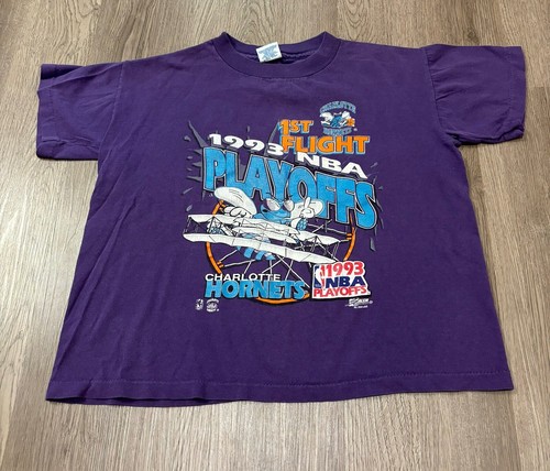 Vtg 1993 Charlotte Hornets NBA Playoffs T-Shirt Youth 10-12 Purple Basketball - Picture 1 of 9