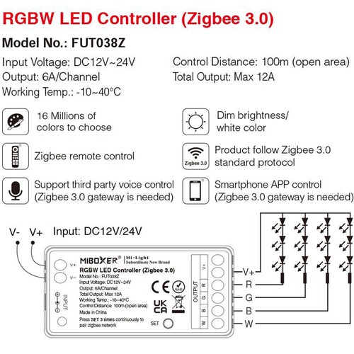 miboxer ZigBee multifunction WiFi WLAN controller for RGBW RGB RGB + CCT LED strip  - Picture 23 of 33