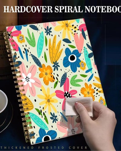 Spiral Journal Notebook,A5 Hardcover Lined Journals Colorful Cartoon Flower - Picture 4 of 6