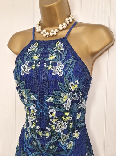 Karen Millen Blue Lace Overlay Embroidered Pencil Occasion Dress UK 8 RRP £280 - Picture 8 of 13