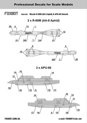 Stencils for Missile R-60M (AA-8 Aphid) & APU-60 Foxbot 32-023 Decals Scale 1:32 - Picture 20 of 24