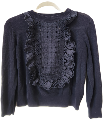 ✨J.Crew Navy Eyelet Summerweight Cotton Sweater - Size Small (EUC) with Ruffles✨