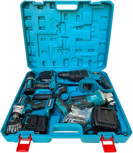 Kit 4 in 1 Trapano Avvitatore Con Percussione + Flex Smerigliatrice Angolare + S - Foto 10 di 12
