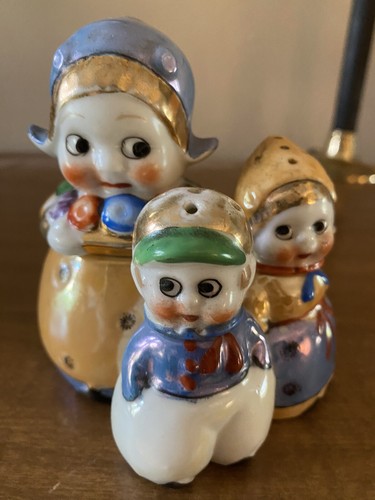 Vintage Japan Lustre Ware Salz, Pfeffer & Zucker, handbemalt Gewürzset RAR - Bild 1 von 9