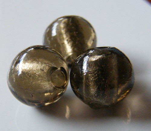 50pcs 10mm Round Silver Foil Lampwork Glass Beads - Morion - Picture 3 of 5